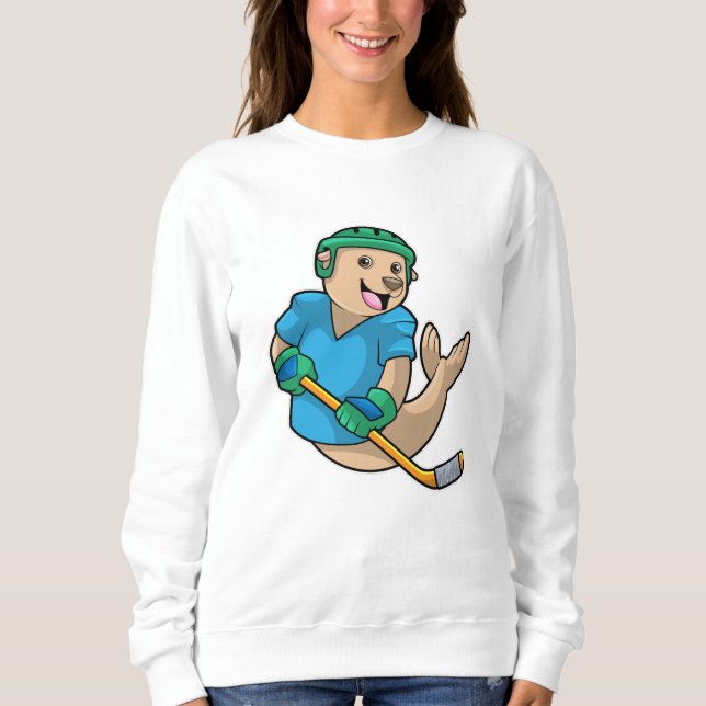 Siegel mit Eishockey und Eishockeyschläger Sweatshirt (Vorderseite)