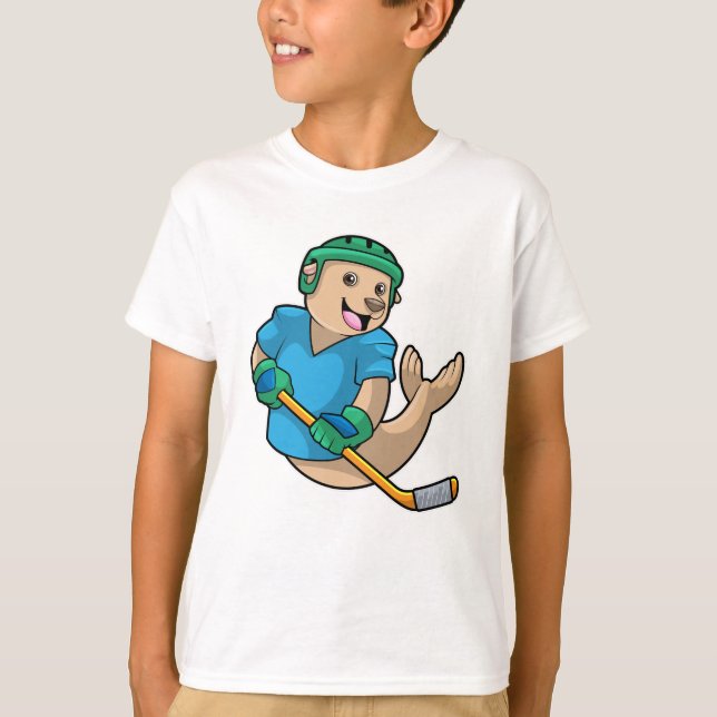 Siegel mit Eishockey und Eishockeyschläger T-Shirt (Vorderseite)