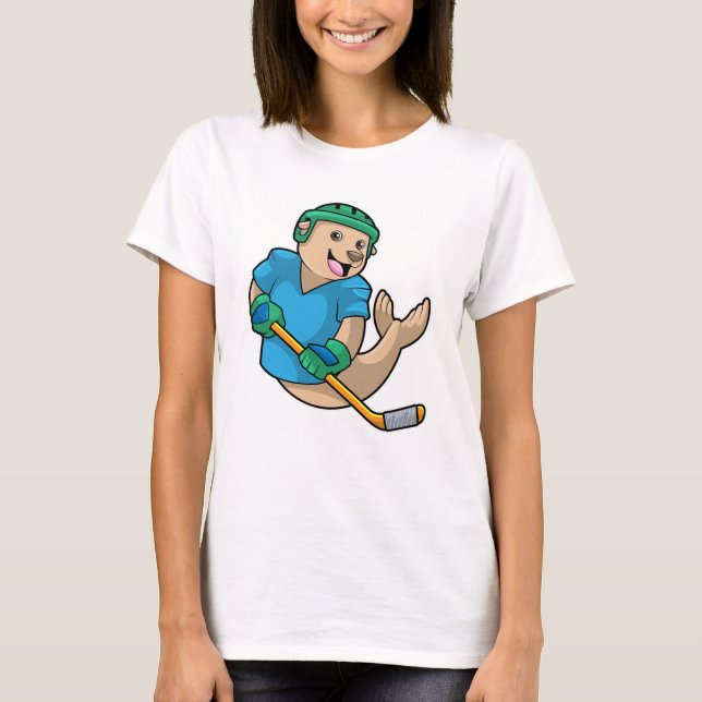 Siegel mit Eishockey und Eishockeyschläger T-Shirt (Vorderseite)