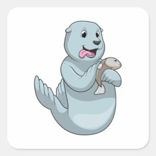 Siegel mit Fisch Quadratischer Aufkleber