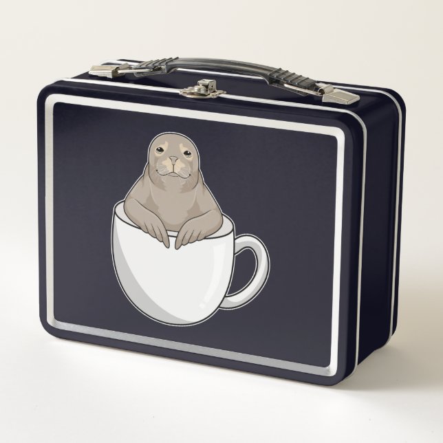 Siegel mit Kaffeetasse Metall Brotdose (Vorderseite)