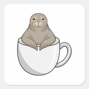 Siegel mit Kaffeetasse Quadratischer Aufkleber