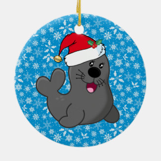 Siegel mit niedlichem Cartoon Weihnachtsmannmütze Keramikornament