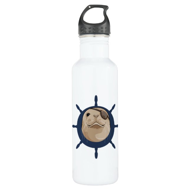 Siegel mit Schiffskruder Edelstahlflasche (Vorderseite)