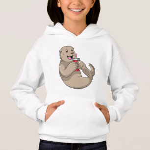 Siegel mit Tasse mit Stroh Hoodie