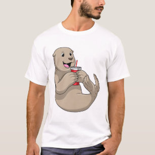 Siegel mit Tasse mit Stroh T-Shirt