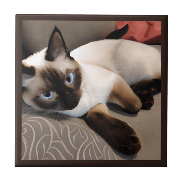 Siegel Point Siamese Digitales Portrait Fliese (Vorderseite)