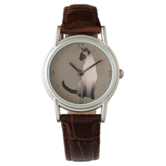 Siegel Point Siamese Katze auf Taupe Tan Armbanduhr (Vorderseite)
