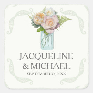 Siegel Rustikale Blume Mason Jar Script Typografie Quadratischer Aufkleber