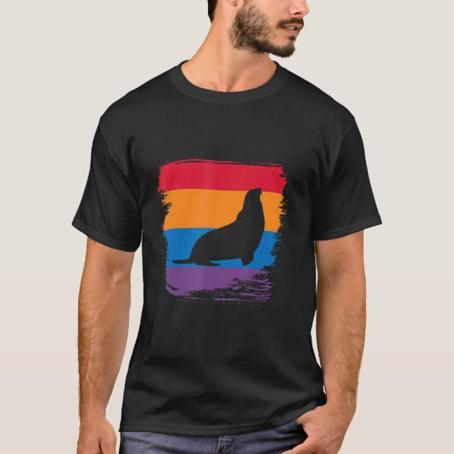 Siegel-Schatten-Silhouette mit farbenfroher Flagge T-Shirt (Vorderseite)