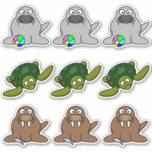 Siegel, Schildkröte, Walruskinder Cartoons Aufkleber