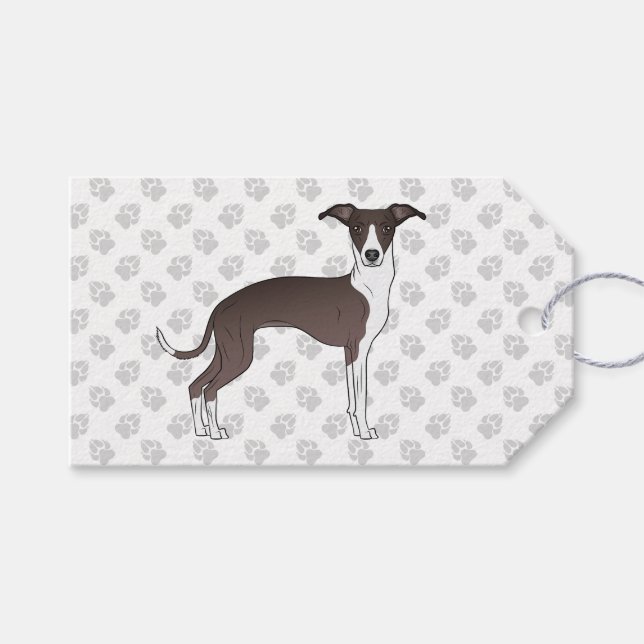 Siegel und weißer italienischer Grauhund mit Paws Geschenkanhänger (Vorderseite (Horizontal))