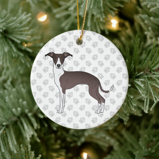 Siegel und weißer italienischer Grauhund mit Paws Keramik Ornament (Baum)