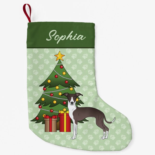 Siegel und Weißer Italienischer Grauthund & Weihna Kleiner Weihnachtsstrumpf (Vorderseite)