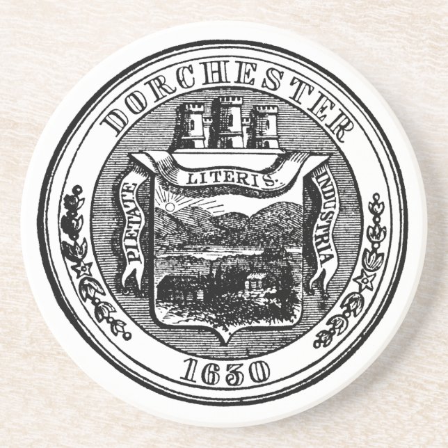 Siegel von Dorchester Massachusetts, schwarz Sandstein Untersetzer (Vorne)