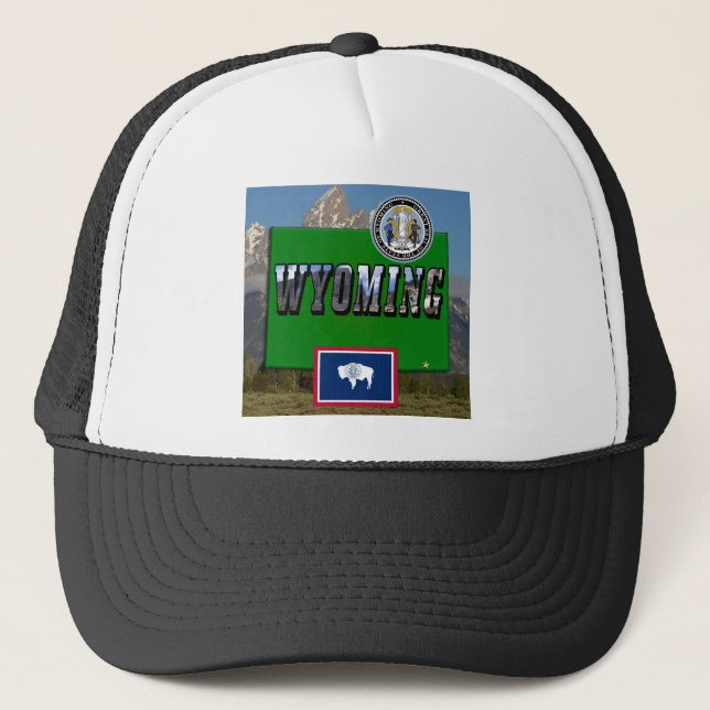 Siegel "Wyoming Picture", "Map", "Flag" und "Staat Truckerkappe (Vorderseite)