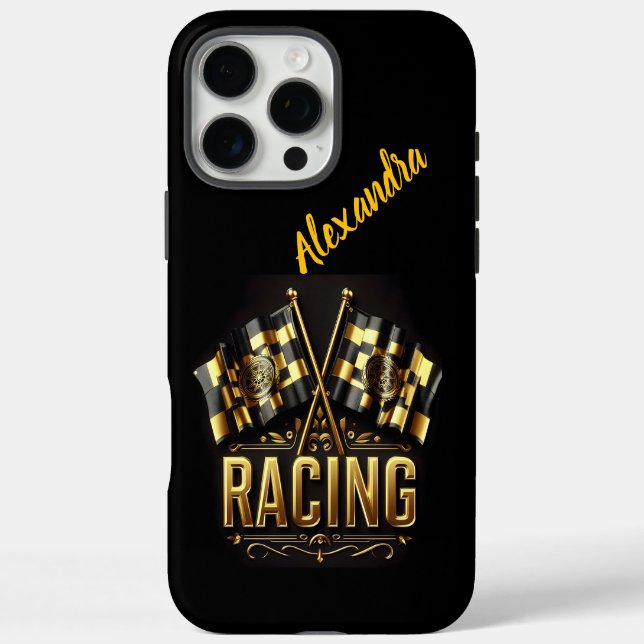 Siegesfahnen zeigen Spannung im Rennen iPhone 16 Pro Max Hülle (Rückseite)