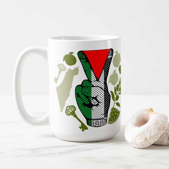 Siegessymbol Hand Widerstand Rot Dreieck Symbol Kaffeetasse (Mit Donut)