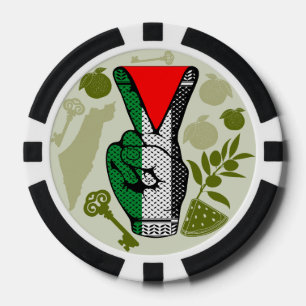 Siegessymbol Hand Widerstand rotes Dreieckssymbol Pokerchips