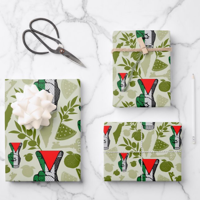 Siegessymbol Hand Widerstand rotes Dreiecksymbol Geschenkpapier Set (Vorderseite)