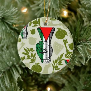 Siegessymbol Hand Widerstand rotes Dreiecksymbol Keramik Ornament