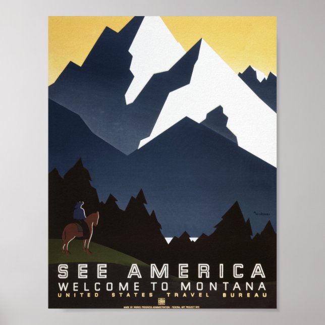 Siehe Amerika - Willkommen in Montana Vintage Post Poster (Vorne)