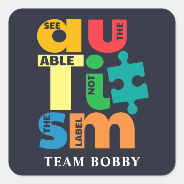 Siehe Aufklärungskampagne zu Able Autismus Quadratischer Aufkleber (Vorderseite)