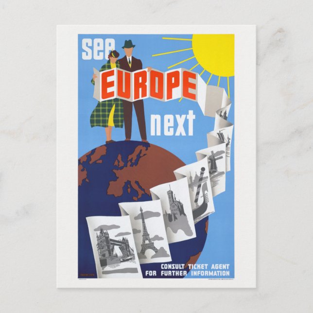 Siehe Europe Next Vintage Poster 1920 Postkarte (Vorderseite)