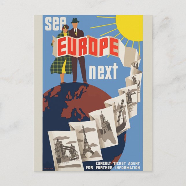 Siehe Europe Next Vintage Travel Postcard Postkarte (Vorderseite)
