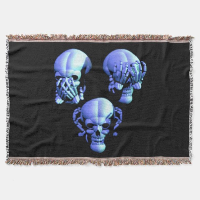 Siehe Hörreflexe ohne böse Skulls werfen Blanket Decke (Vorderseite)