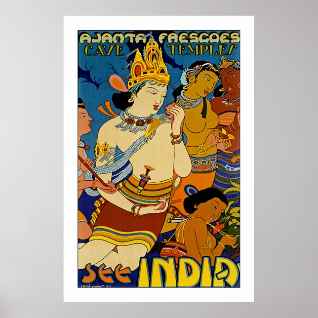 Siehe Indien - Ajanta Frescoes Poster (Vorne)