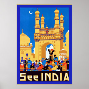 Siehe Indien ~ Hyderabad ~ Vintage Travel Poster