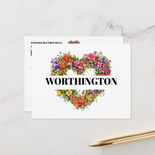 Siehe Rückseite - florales Herz Postkarte (Vorderseite/Rückseite Beispiel)