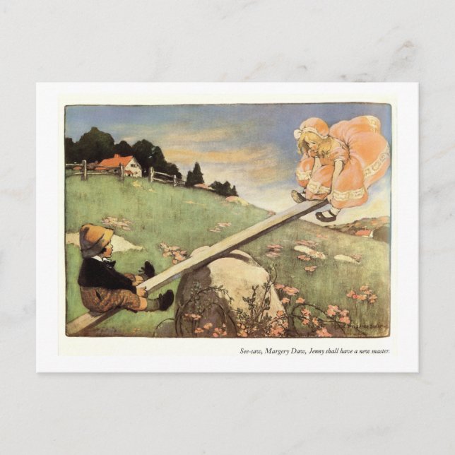 Siehe Saw, Margery Daw Kinderzimmer Rhyme Postkarte (Vorderseite)