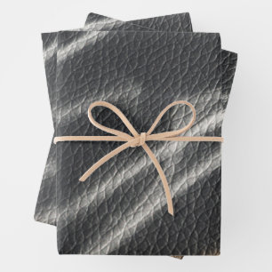 Sieht aus wie schwarz-weiß Streifen aus Leder Geschenkpapier Set