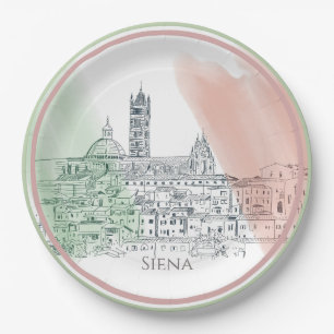 Siena Italien mit italienischer Flag-Farbskizze Pappteller