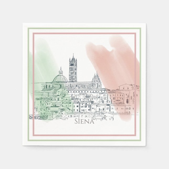 Siena Italy Tower Dome und italienische Flaggenfar Serviette (Vorderseite)