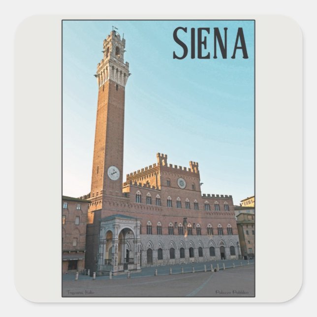 Siena - Palazzo Pubblico Morning Quadratischer Aufkleber (Vorderseite)