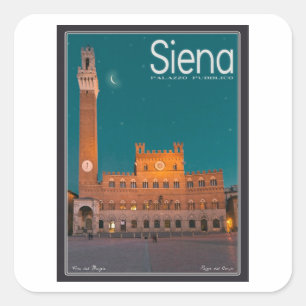 Siena - Palazzo Pubblico Nacht Quadratischer Aufkleber