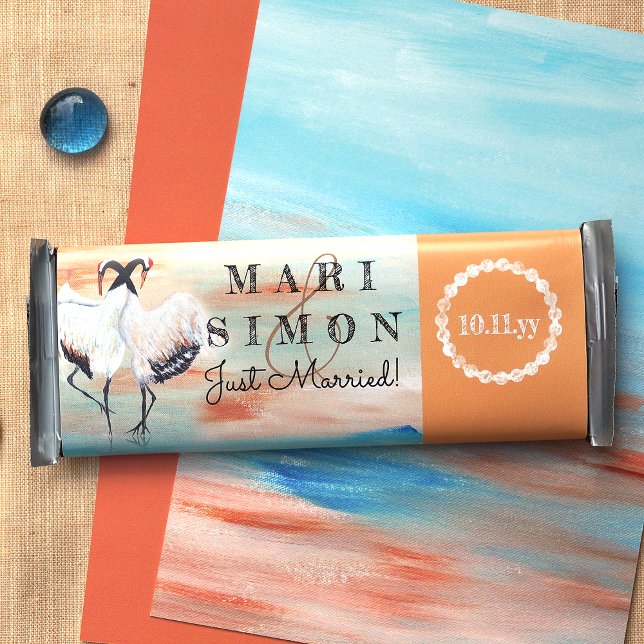 Sienna Beige Asian Crane Wedding Candy Bar Wrapper Flyer (personalized wedding candy bars sienna beige clay terracotta wedding personalized candy wrappers)
