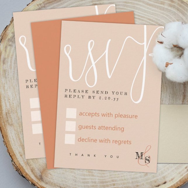 Sienna Beige White Calligraphy Wedding RSVP Card Karte (natural sienna beige white wedding rsvp respond reply return enclosure card, calligraphy elegant)