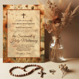 Sienna Boho Wasserfarben Blumen Katholische Hochze Einladung