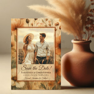Sienna Boho-Wasserfarben-Wildblumen-Foto-Hochzeit Save The Date