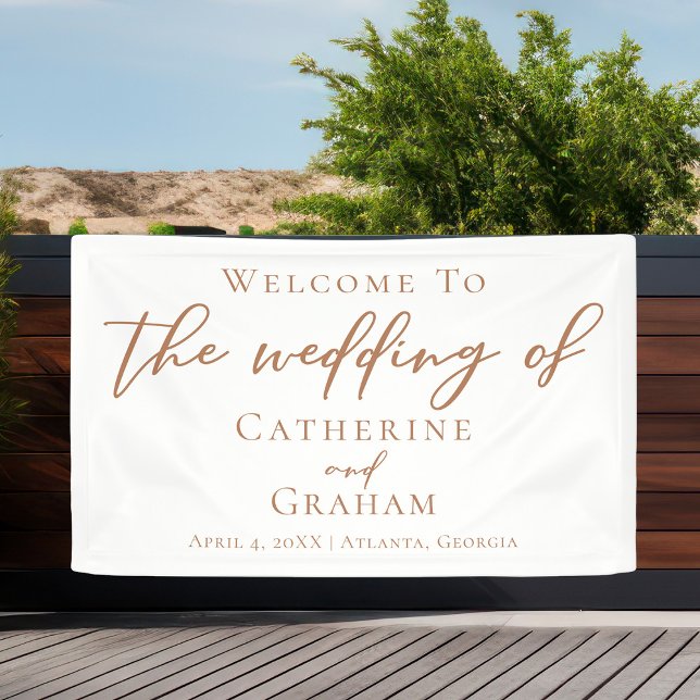 Sienna Brown Script Minimalistisch Custom Wedding Banner (Von Creator hochgeladen)