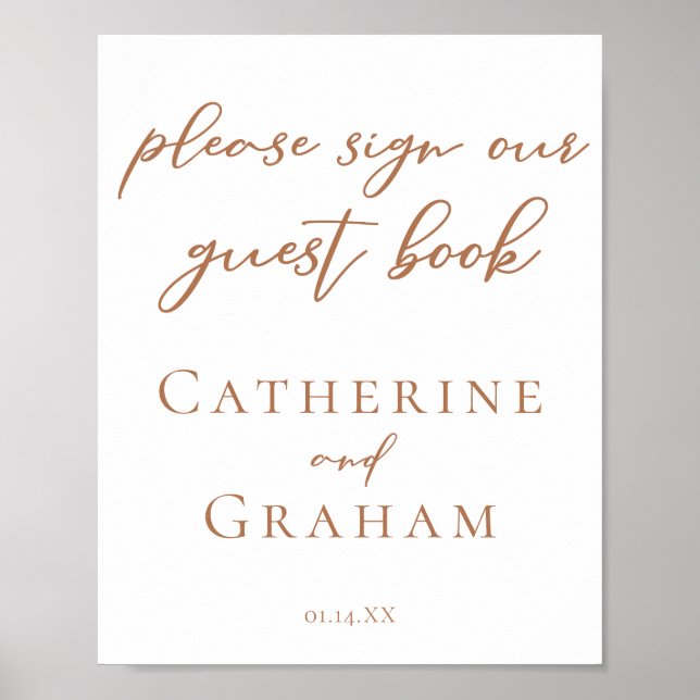 Sienna Brown Typografie Wedding Guest Book Poster (Vorne)