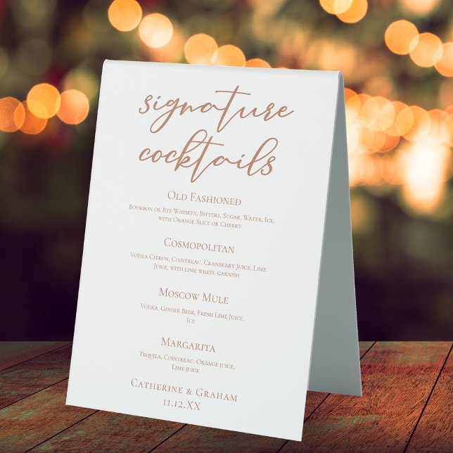 Sienna Brown Wedding Signature Cocktails Menü Tischaufsteller (Von Creator hochgeladen)