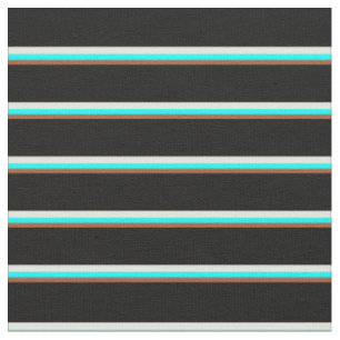 Sienna, Cyan, Beige und Schwarz Muster der Streife Stoff
