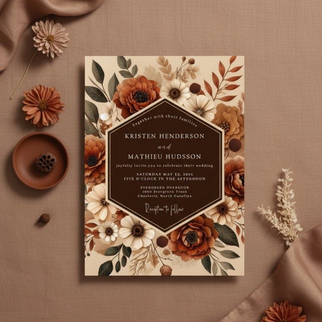 Sienna Floral Autumn Romance Wedding Einladung (Von Creator hochgeladen)