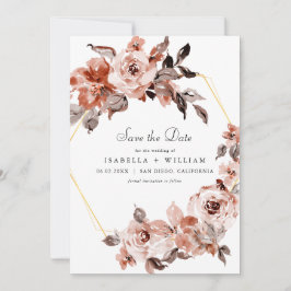 Sienna Floral und Gold Rahmen Save the Date Einladung