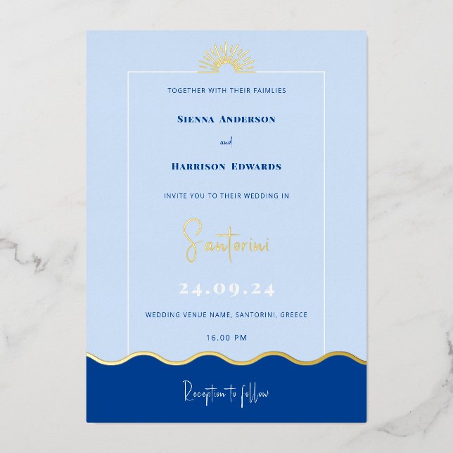 SIENNA Modern Destination Gold Foil Invitation (Recto)